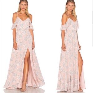 Pink Floral Off-Shoulder Maxi Dress
